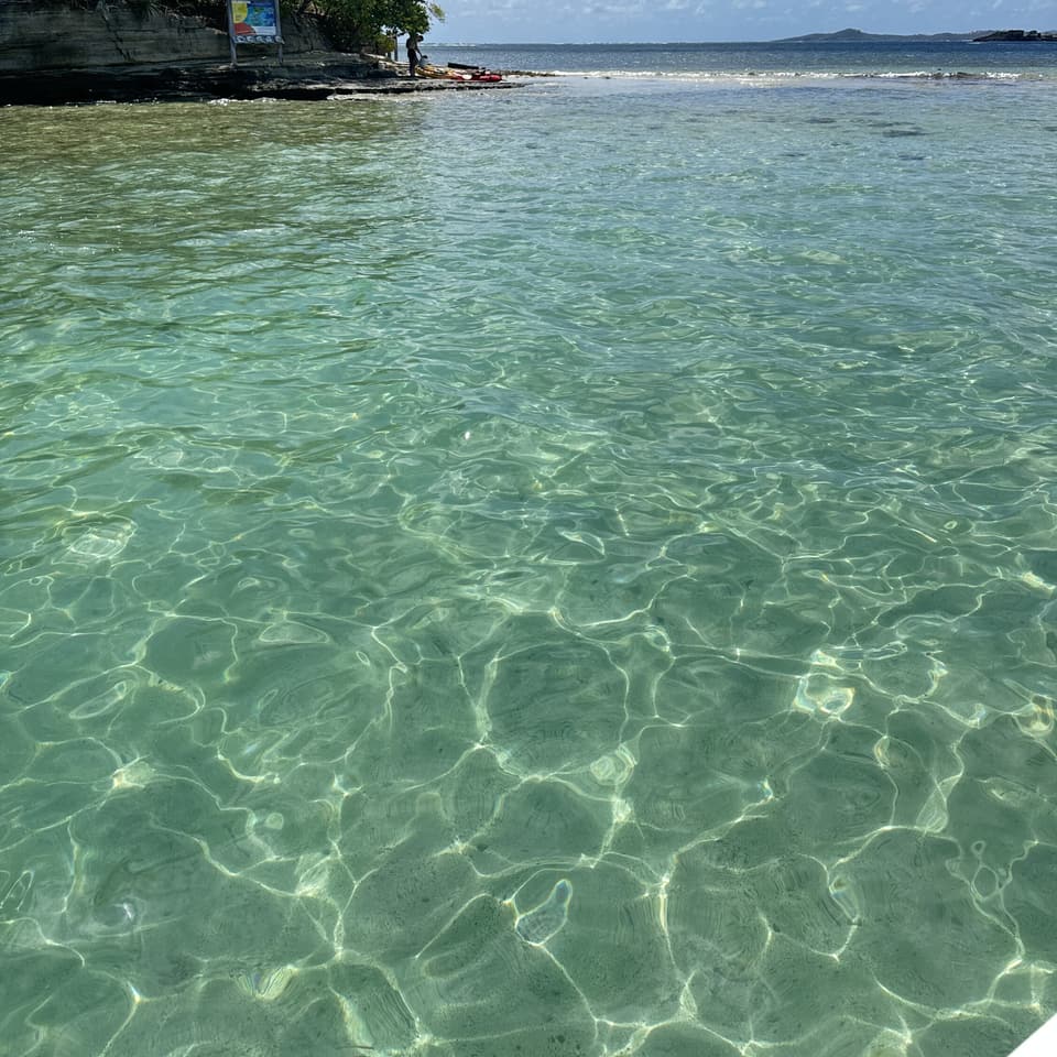 Eau turquoise et transparente au bord d’un îlet du François